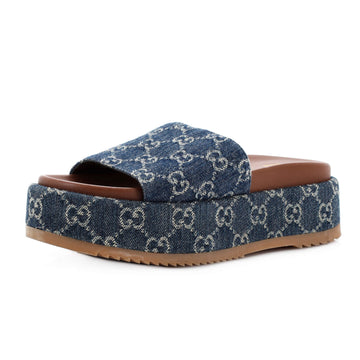 Gucci Women's Angelina Platform Slide Sandals GG Denim
