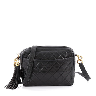 Chanel Vintage Camera Tassel Bag Quilted Leather Small Black