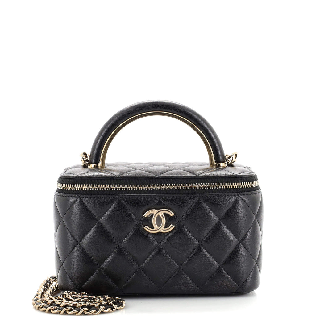 Chanel Charming Handle Vanity Case with Chain Quilted Lambskin Small Black  2145442