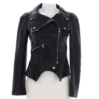 Alexander McQueen Women's Short Peplum Biker Jacket Leather