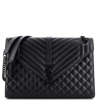 Saint Laurent Classic Monogram Envelope Satchel Mixed Matelasse Leather Large