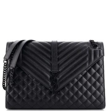 Saint Laurent Classic Monogram Envelope Satchel Mixed Matelasse Leather Large
