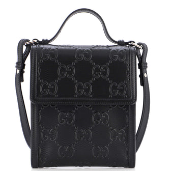 Gucci Flap Crossbody Bag GG Embossed Perforated Leather Small