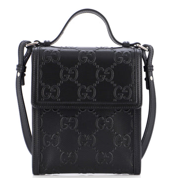 Gucci Flap Crossbody Bag GG Embossed Perforated Leather Small