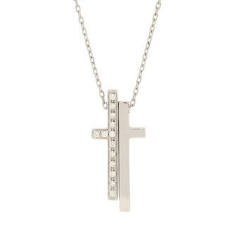 Gucci Split Cross Pendant Necklace 18K White Gold and Diamonds