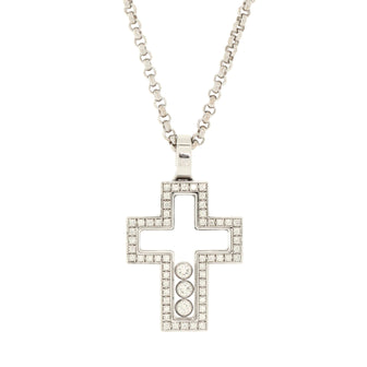 Chopard Happy 3 Diamonds Cross Pendant Necklace 18K White Gold with Floating Diamonds and Pave Diamonds