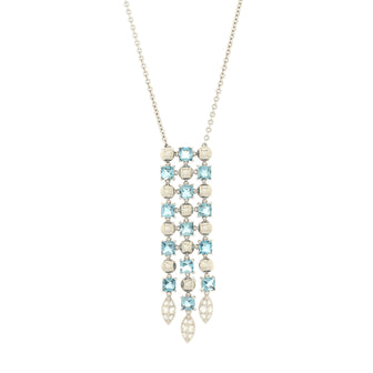 Bvlgari Lucea 3 Row Drop Pendant Necklace 18K White Gold with Blue Topaz and Diamonds