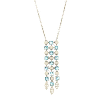 Bvlgari Lucea 3 Row Drop Pendant Necklace 18K White Gold with Blue Topaz and Diamonds