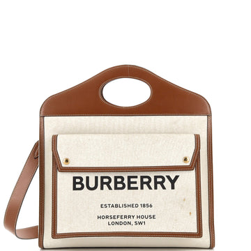Burberry Logo Pocket Tote Canvas with Leather Medium