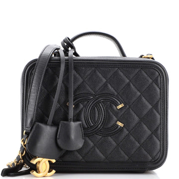 Chanel Filigree Vanity Case Quilted Iridescent Caviar Medium