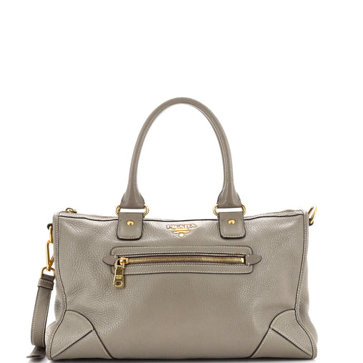 バッグ PRADA CERVO Prada Front Zip Convertible Satchel Cervo Leather Medium 214638