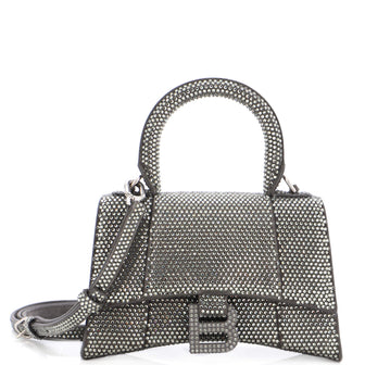 Balenciaga Hourglass Top Handle Bag Suede with Crystals XS
