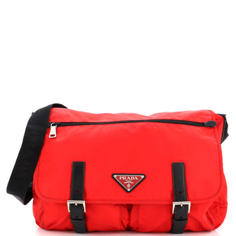 Prada Zip Buckle Messenger Bag Tessuto Medium