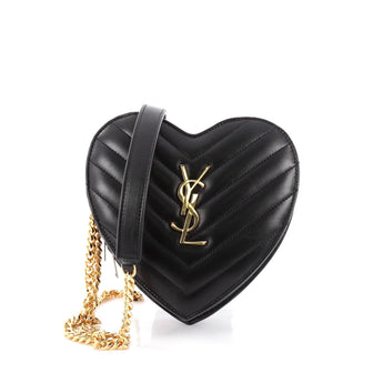 Saint Laurent Love Heart Chain Bag Matelasse Chevron Leather Small Black 2147102