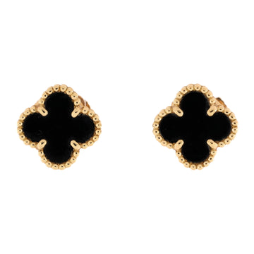 Van Cleef & Arpels Sweet Alhambra Stud Earrings 18K Yellow Gold and Onyx