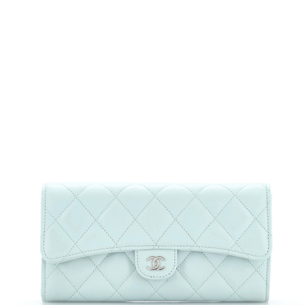 Chanel Trifold Flap Wallet Quilted Caviar Small Blue 810621