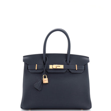 Hermes Birkin Handbag Blue Togo with Rose Gold Hardware 30