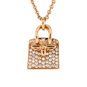 Hermes Birkin Amulette NM Pendant Necklace 18K Rose Gold and Diamonds