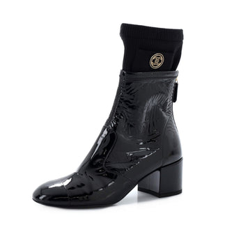 Chanel Women's CC Stretch Ankle Boots Patent and Knit