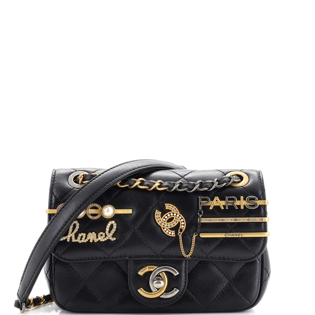 Chanel Hairpin Charms Two-Tone CC Flap Bag Embellished Quilted Lambskin  Mini Black 2148671