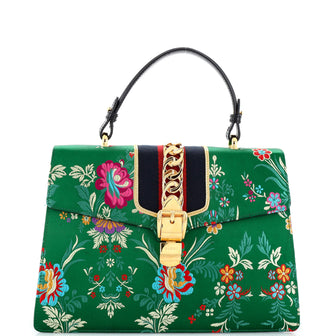 Gucci Sylvie Top Handle Bag Floral Jacquard Medium
