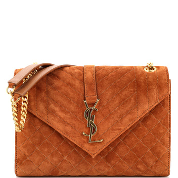 Saint Laurent Classic Monogram Envelope Satchel Mixed Matelasse Suede Medium