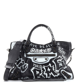 Balenciaga City Graffiti Classic Studs Bag Leather Medium