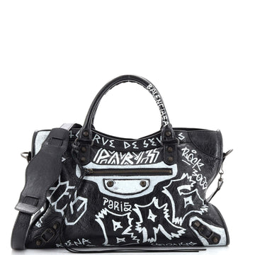 Balenciaga City Graffiti Classic Studs Bag Leather Medium