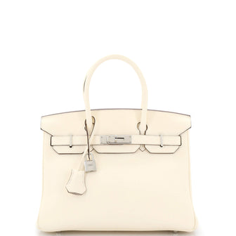 Hermes Birkin Handbag Light Clemence with Palladium Hardware 30