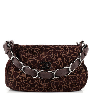 Chanel Camellia Chain Shoulder Bag Embossed Suede Medium