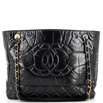 Chanel Bag Triple Cc Logo Medium Pink Patent Leather Zippered Tote Bag Auth  B357