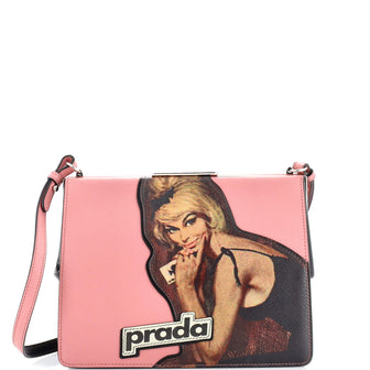 Prada Light Frame Shoulder Bag Saffiano Leather with Applique Small