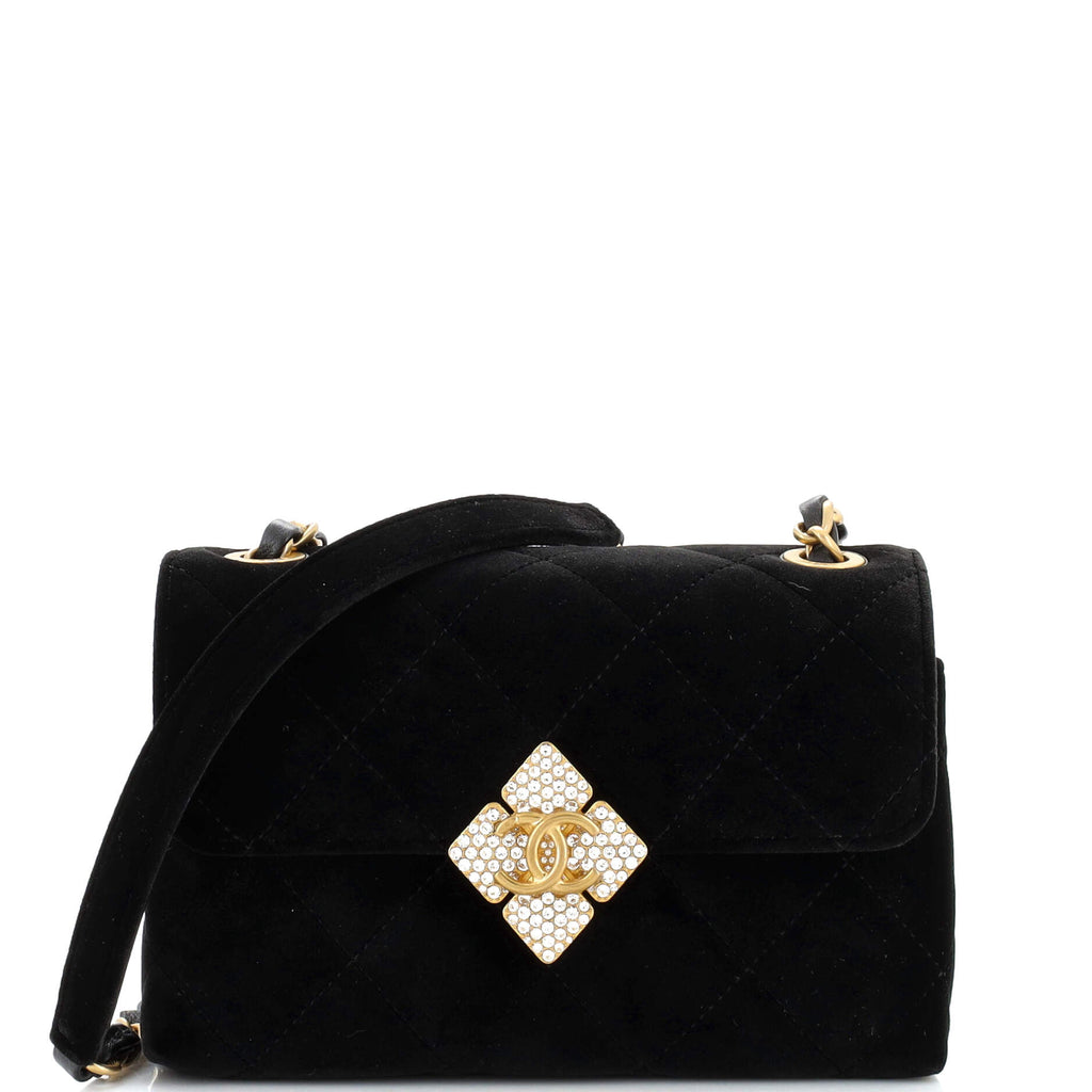 Chanel Diamond Lock CC Flap Bag Quilted Velvet with Crystals Mini Black  214930247