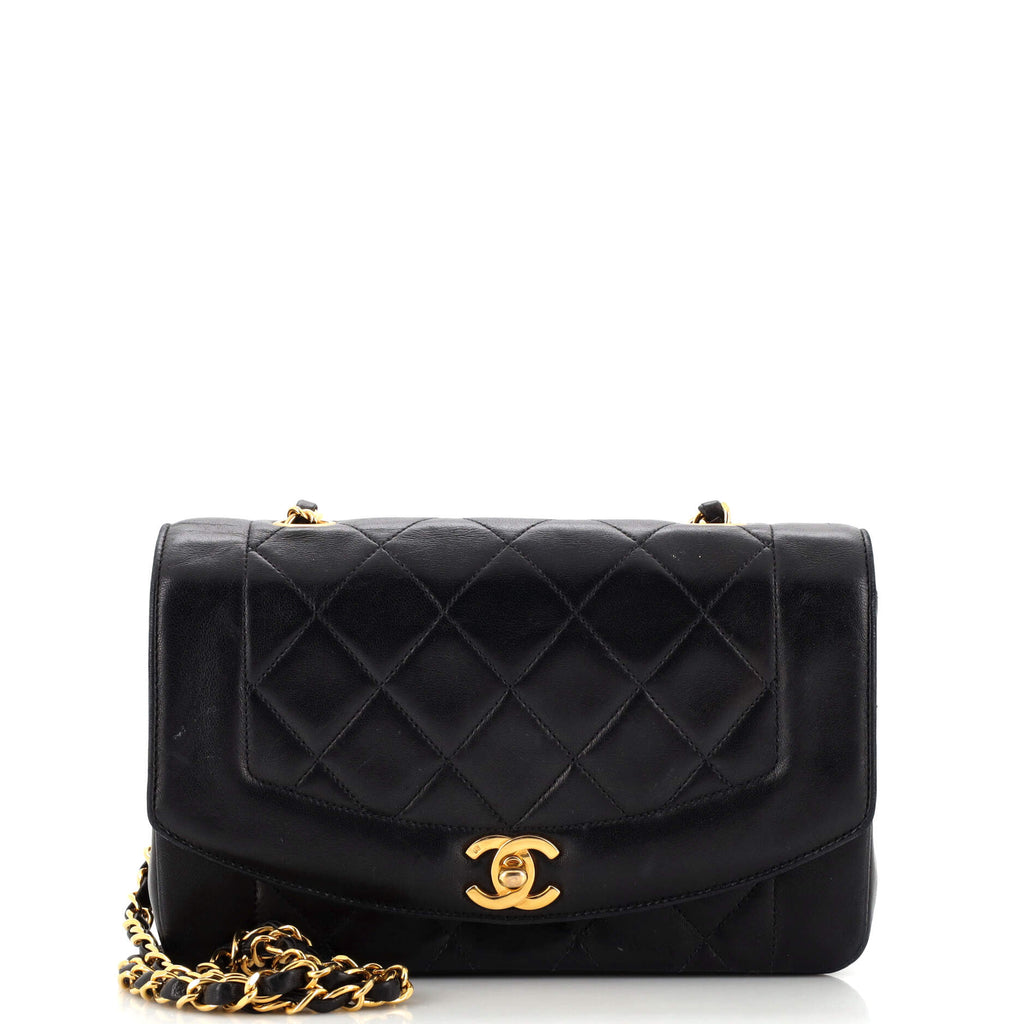 Chanel Vintage Diana Flap Bag Quilted Lambskin Small Black 214930287