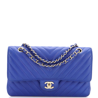 Chanel Classic Double Flap Bag Chevron Lambskin Medium Blue