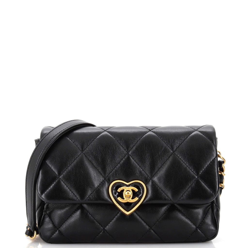 Chanel Coco Love CC Heart Flap Bag Quilted Lambskin Small Black 214930333