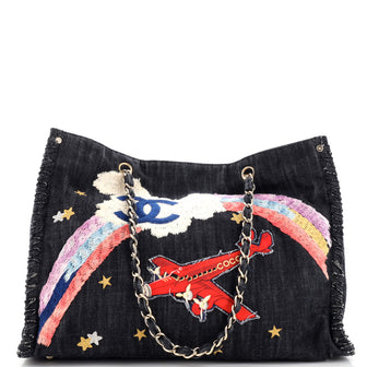 Chanel Night Flight Tote Embroidered Denim Large
