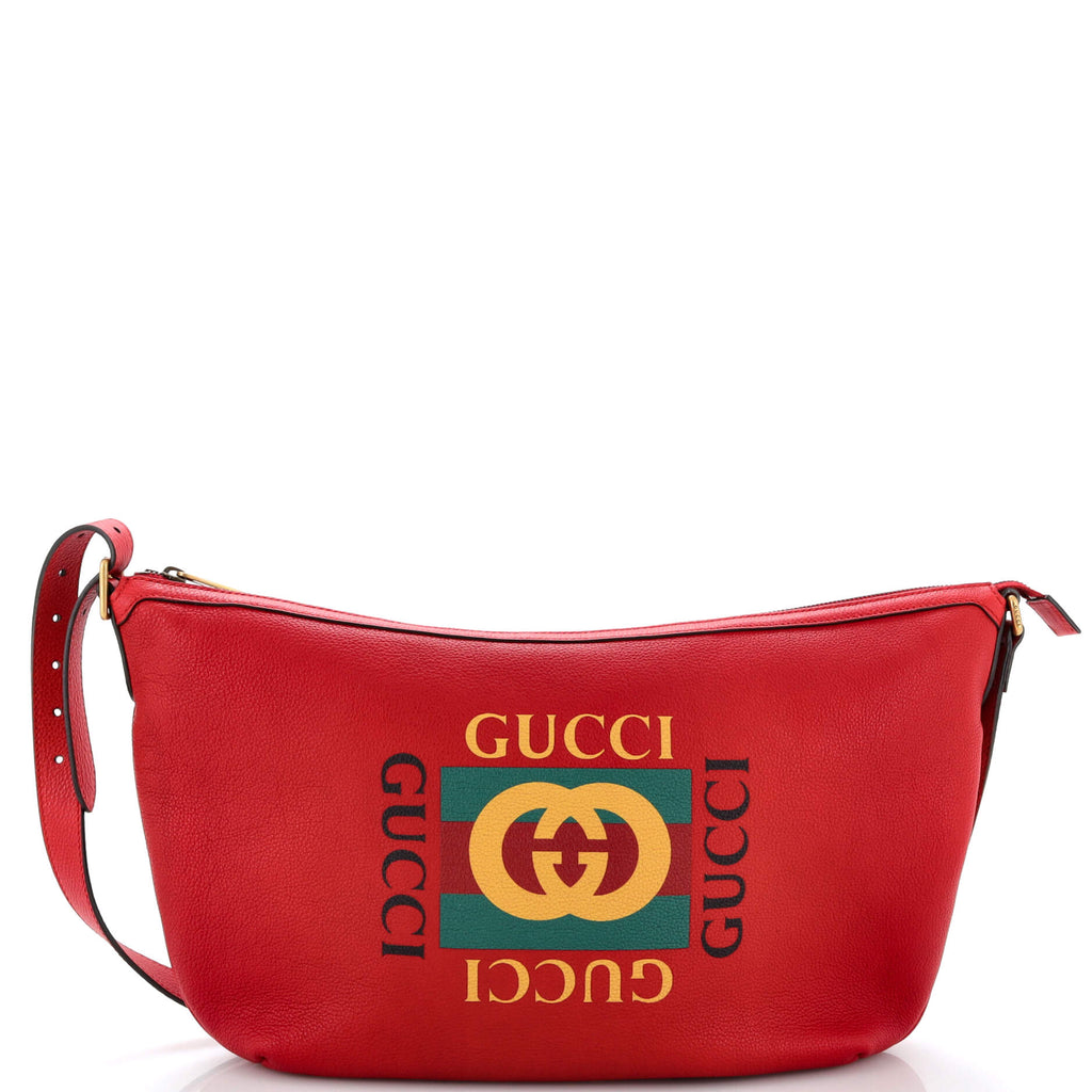 Gucci Logo Half-Moon Hobo Printed Leather Red 214930353