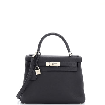 Hermes Kelly Handbag Black Togo with Palladium Hardware 28