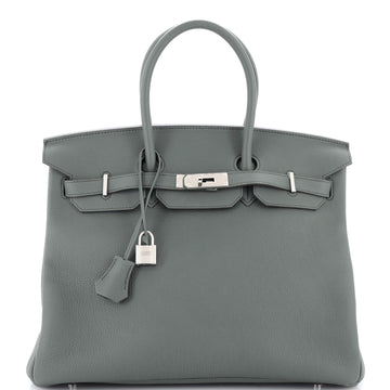 Hermes Birkin Handbag Green Togo with Palladium Hardware 35