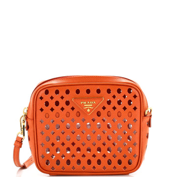 Prada Zip Crossbody Bag Perforated Saffiano Leather Mini