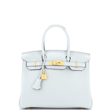 Hermes Birkin Handbag Blue Clemence with Gold Hardware 30