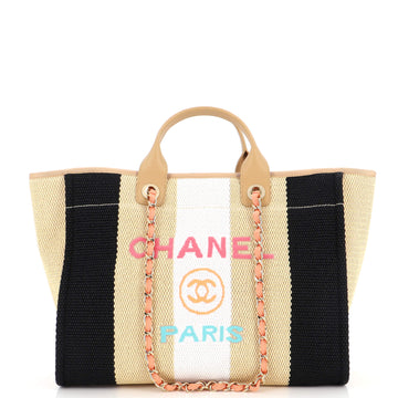 Chanel Deauville Tote Striped Viscose Canvas Medium
