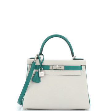 Hermes Kelly Handbag Bicolor Evercolor with Brushed Palladium Hardware 28