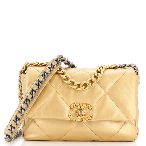 Chanel 19 Flap Bag Quilted Leather Medium Gold 214954142