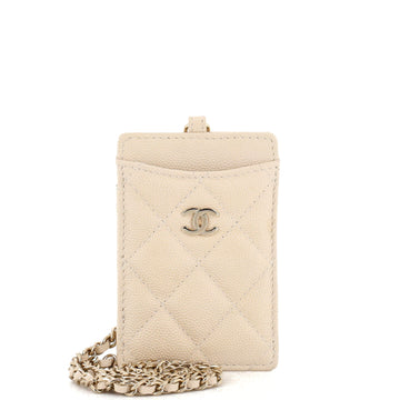 Chanel CC ID Card Holder on Chain Quilted Caviar