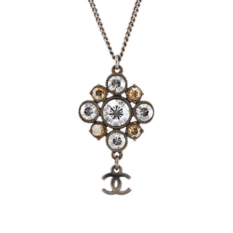 Chanel CC Flower Drop Pendant Necklace Metal with Crystal