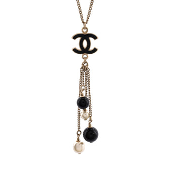 CC Drop Dangle Pendant Necklace Metal with Faux Pearls, Beads and Enamel