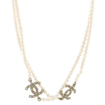 Chanel CC Station Long Necklace Faux Pearls with Metal and Crystals