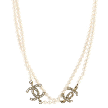 Chanel CC Station Long Necklace Faux Pearls with Metal and Crystals